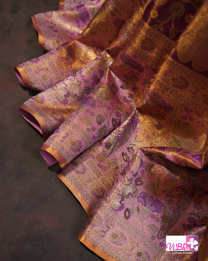 Lavender Purple Bridal Kanchi Silk Saree with Intricate Meenakari Weaving and Blouse