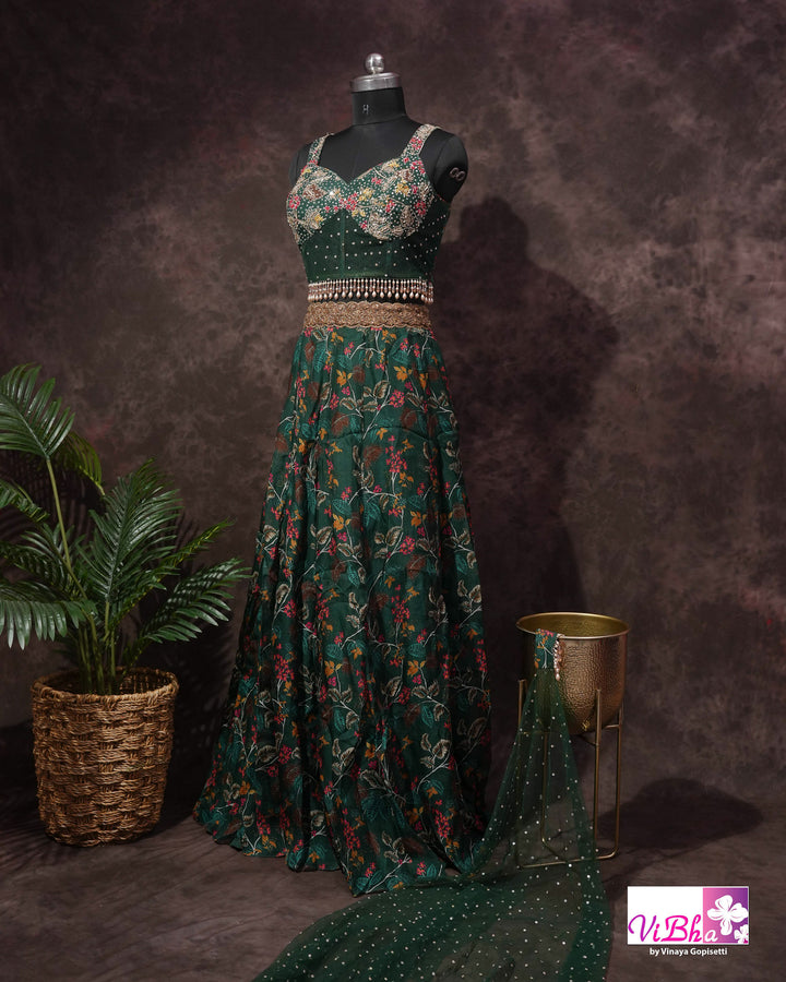Emerald Green Floral Embellished Sharara Set