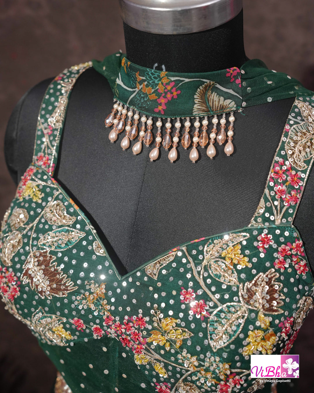 Emerald Green Floral Embellished Sharara Set