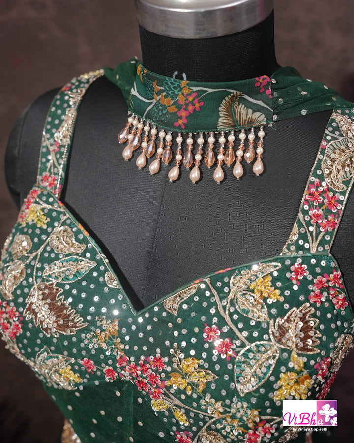 Emerald Green Floral Embellished Sharara Set