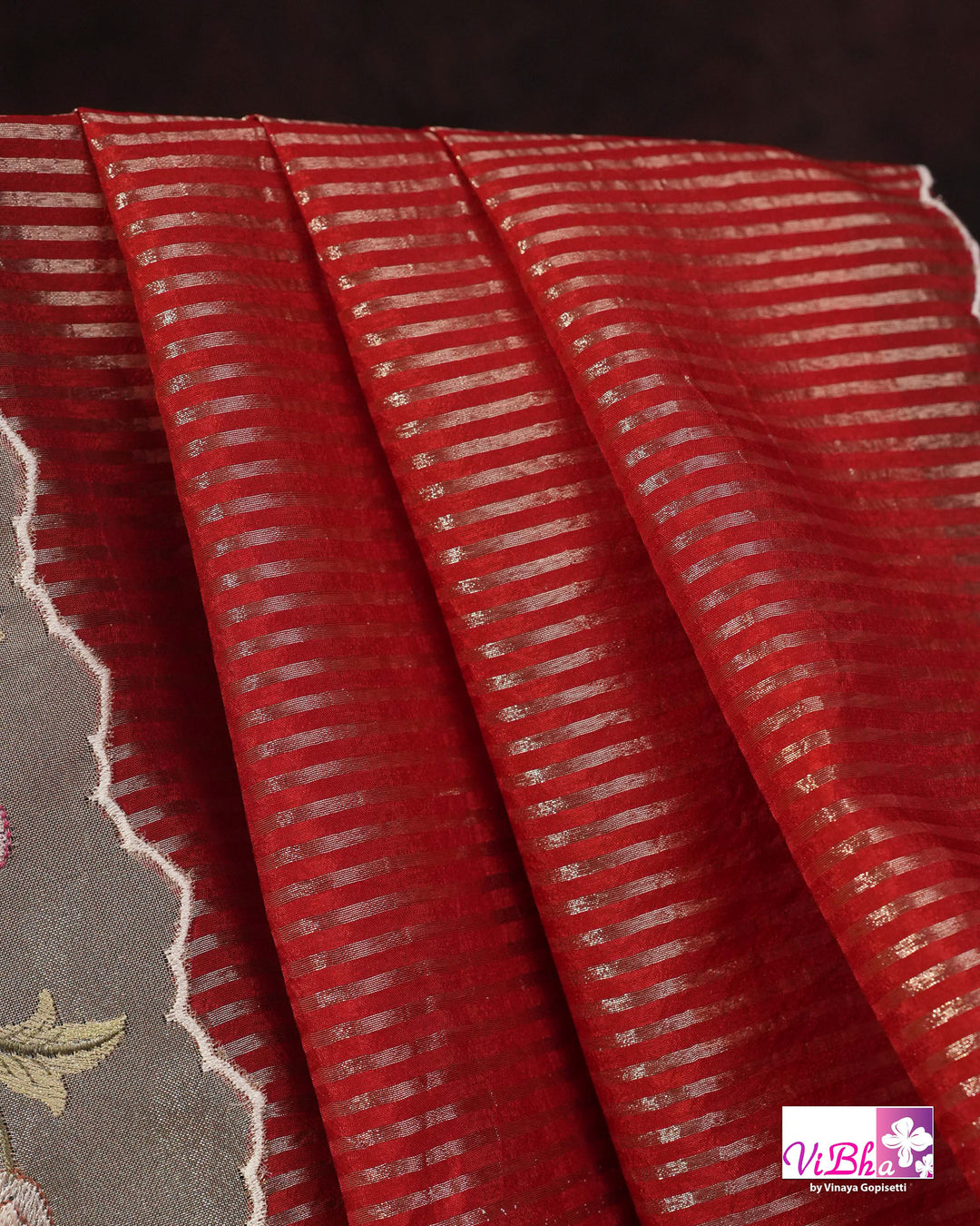 Red fancy banarasi with embroidered border