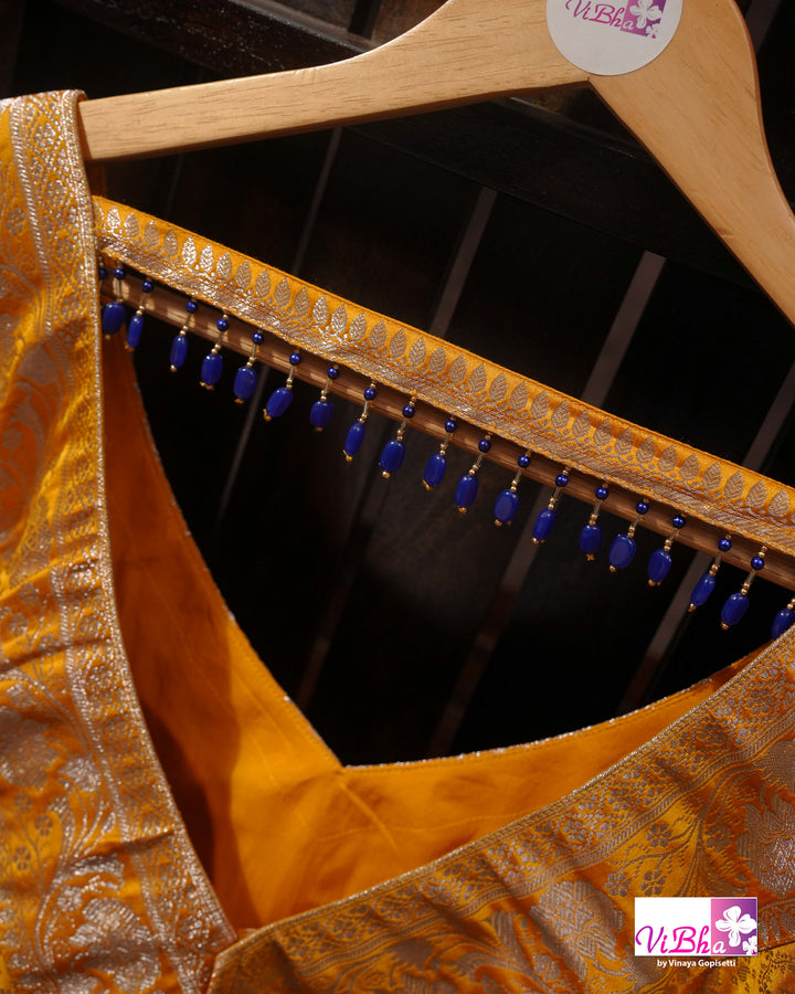 Peach and Mustard Yellow with blue edge
