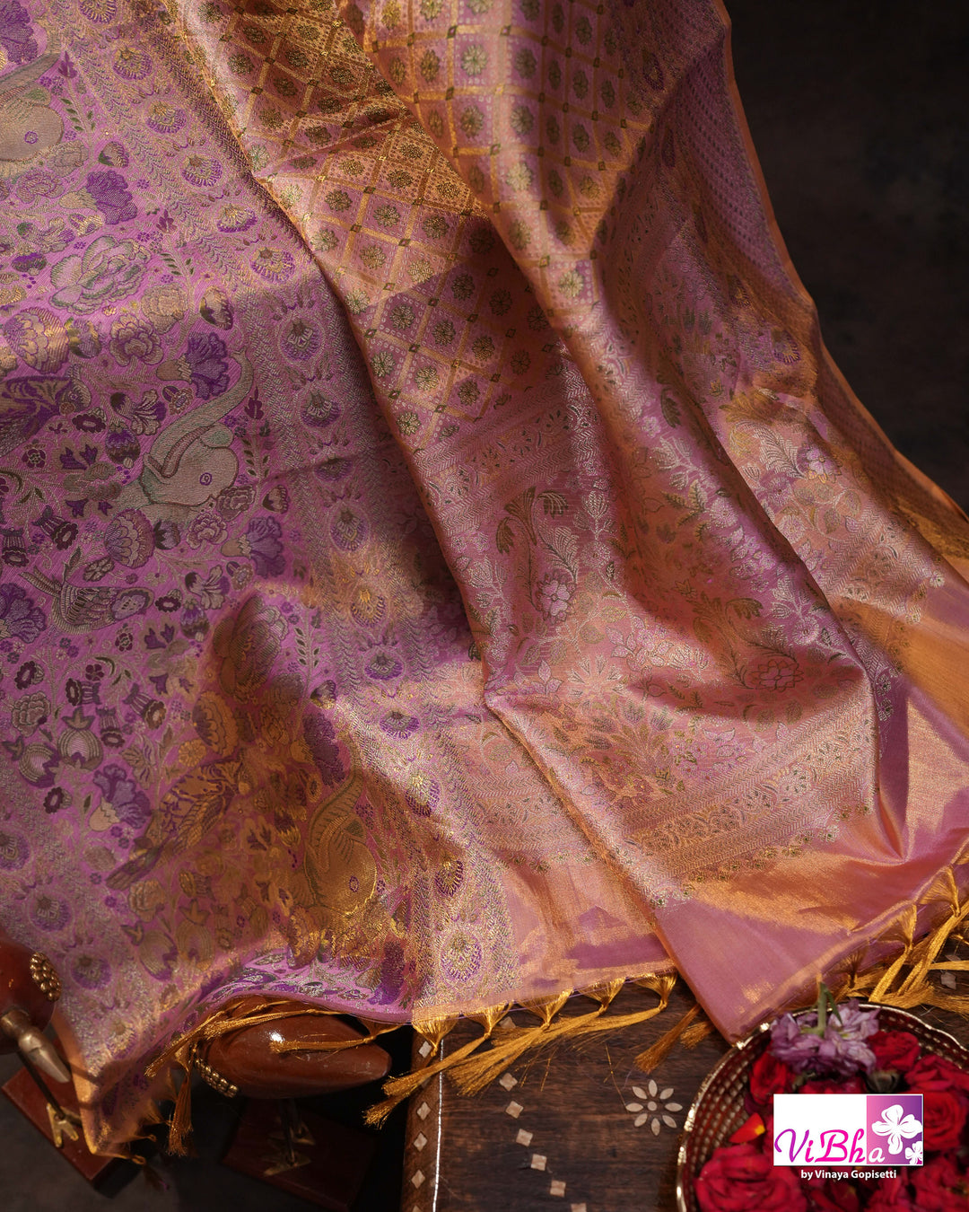 Lavender Purple Bridal Kanchi Silk Saree with Intricate Meenakari Weaving and Blouse