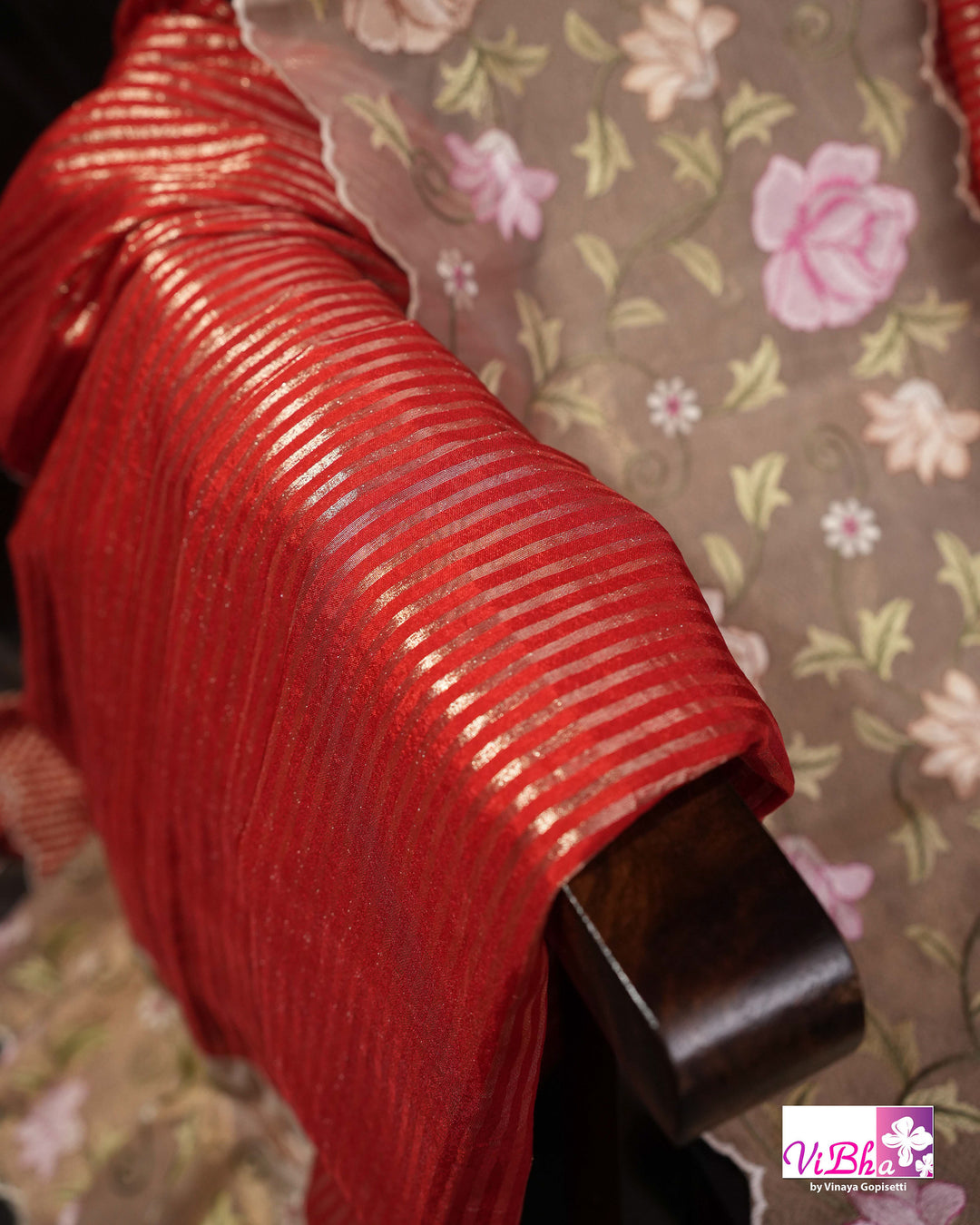 Red fancy banarasi with embroidered border