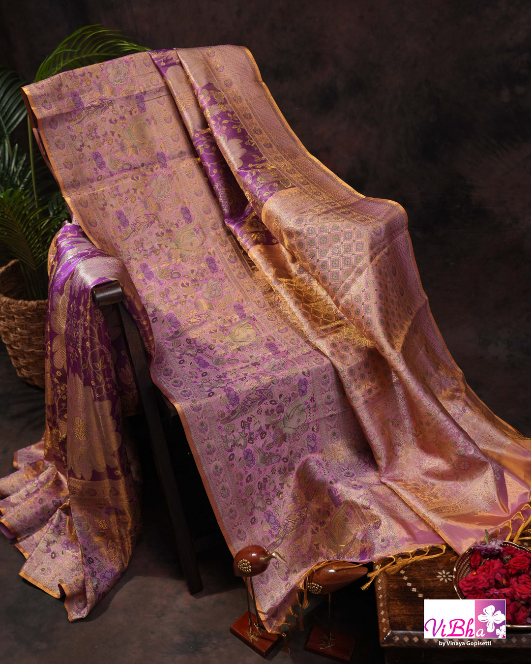 Lavender Purple Bridal Kanchi Silk Saree with Intricate Meenakari Weaving and Blouse