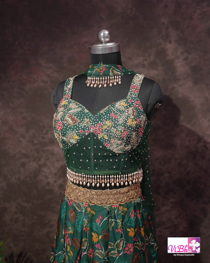 Emerald Green Floral Embellished Sharara Set