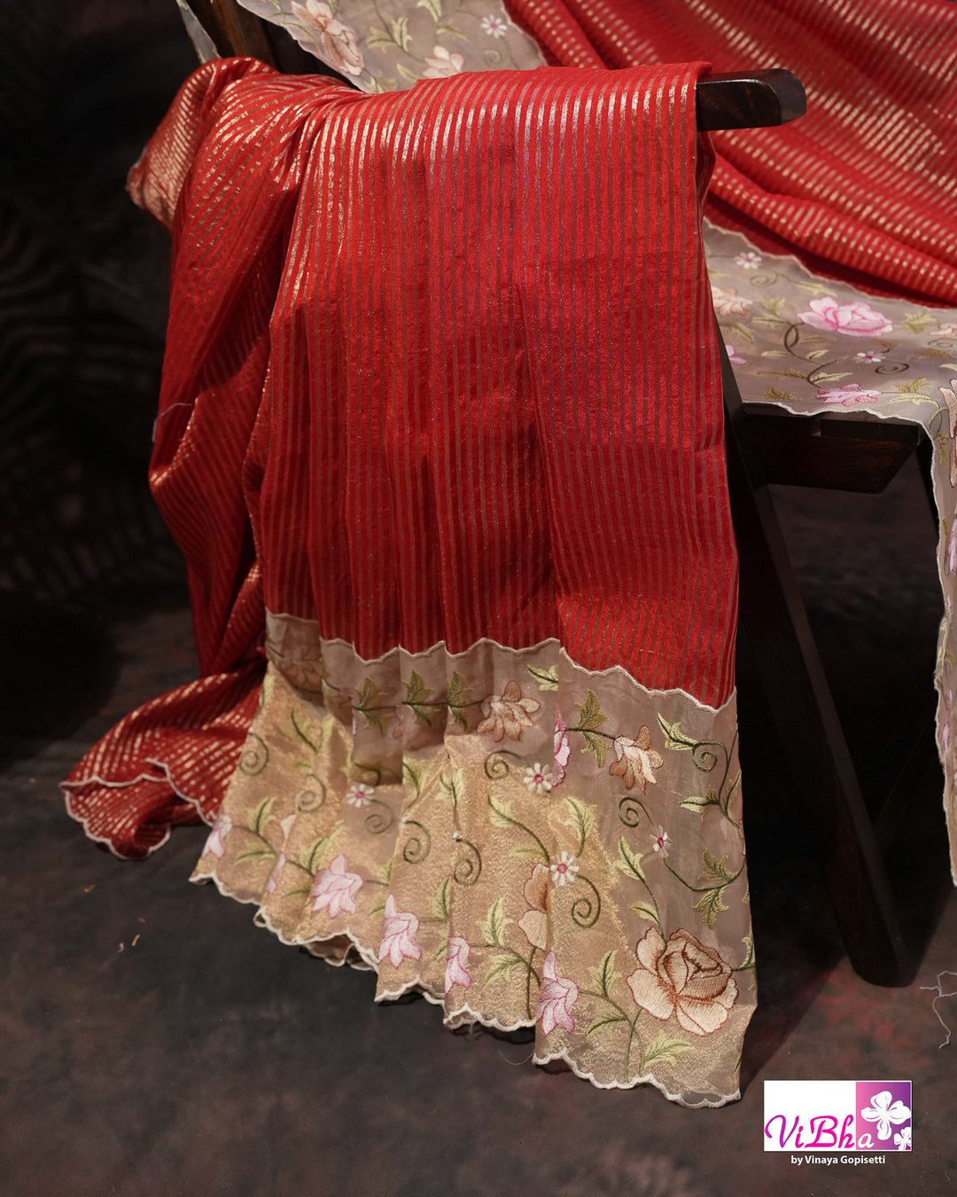 Red fancy banarasi with embroidered border