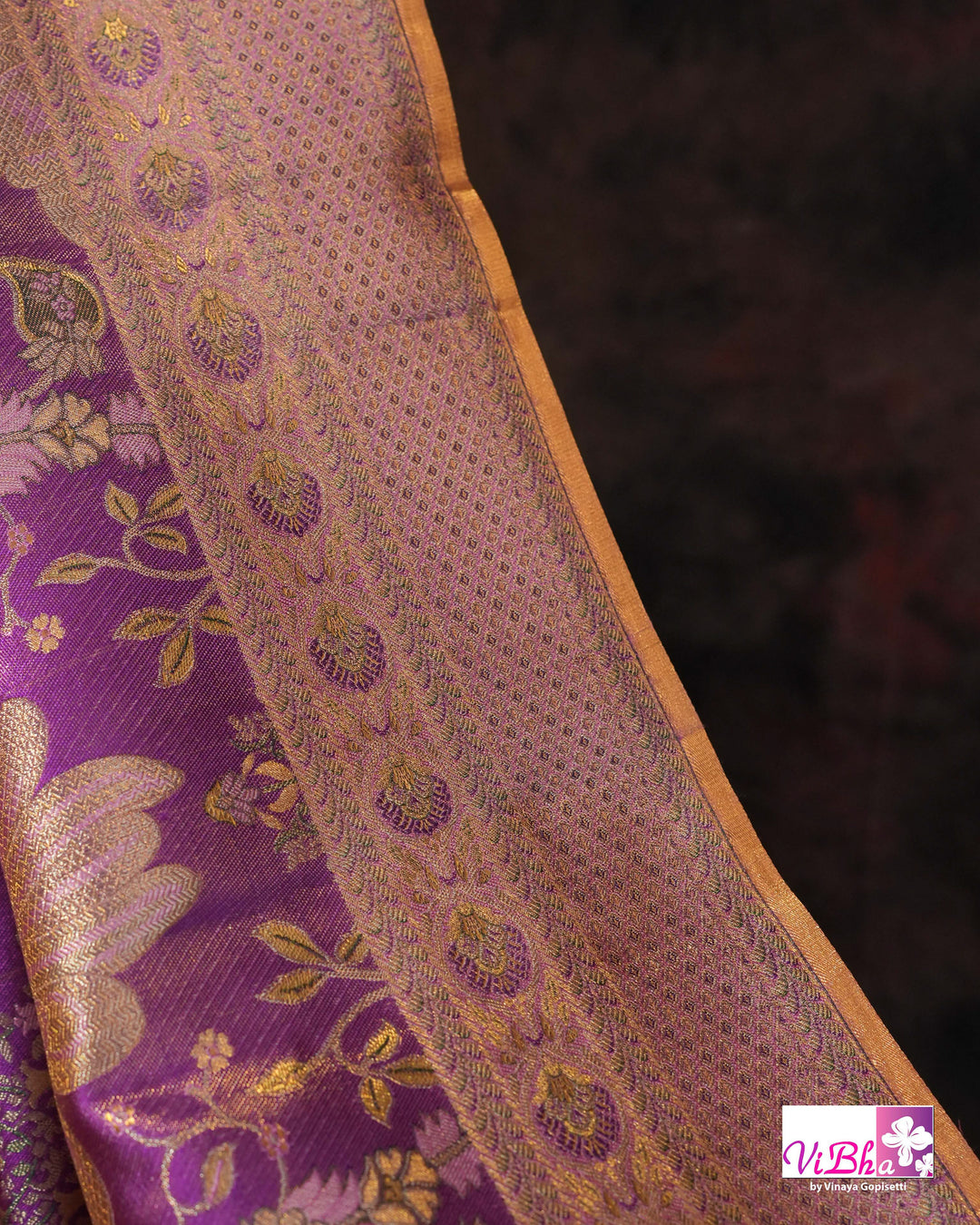 Lavender Purple Bridal Kanchi Silk Saree with Intricate Meenakari Weaving and Blouse