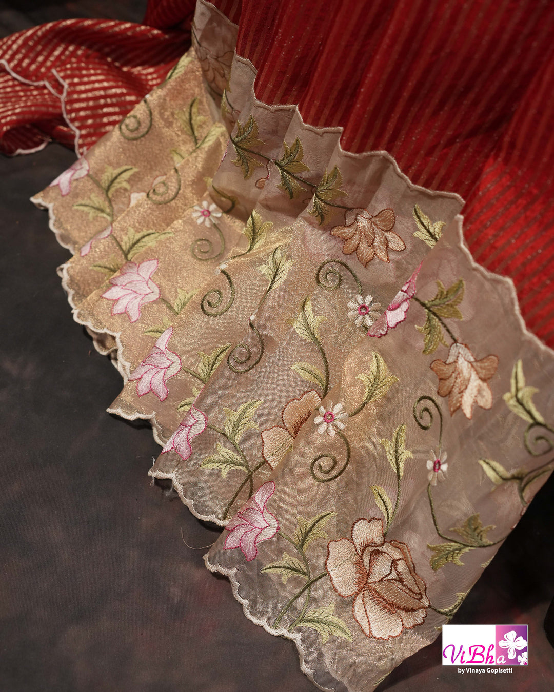 Red fancy banarasi with embroidered border
