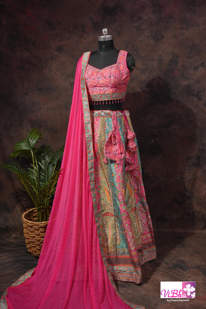 Rani Pink &amp; Aqua Multicolor Lehenga Set