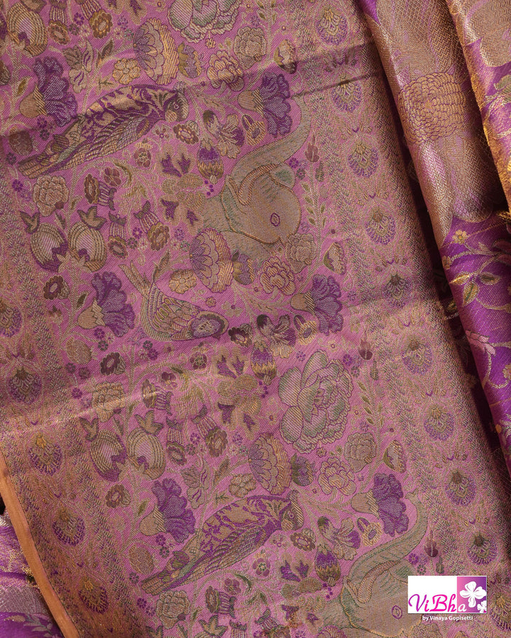 Lavender Purple Bridal Kanchi Silk Saree with Intricate Meenakari Weaving and Blouse