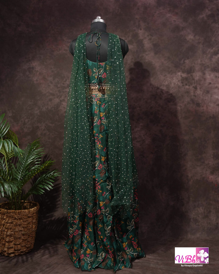 Emerald Green Floral Embellished Sharara Set