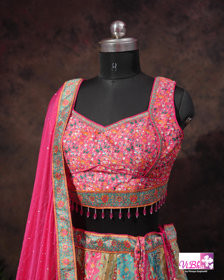 Rani Pink &amp; Aqua Multicolor Lehenga Set