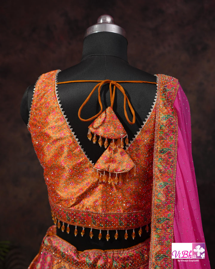 Orange &amp; Rani Pink Multicolor Lehenga Set