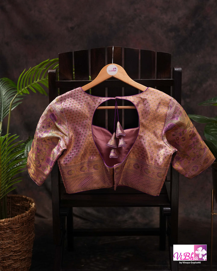 Lavender Purple Bridal Kanchi Silk Saree with Intricate Meenakari Weaving and Blouse
