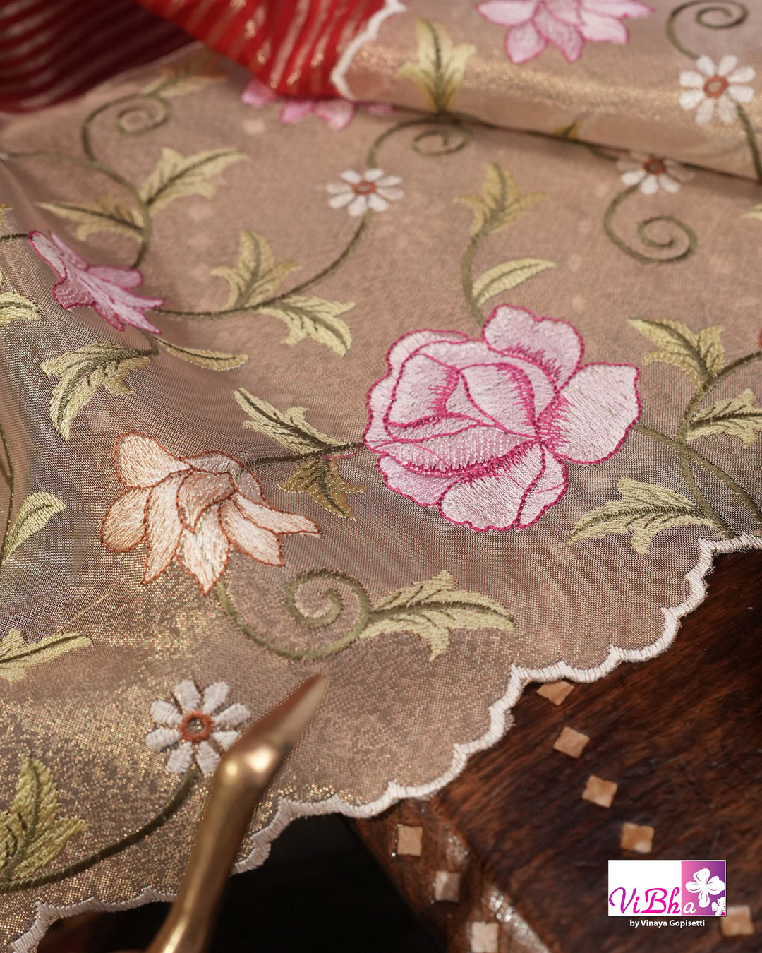 Red fancy banarasi with embroidered border