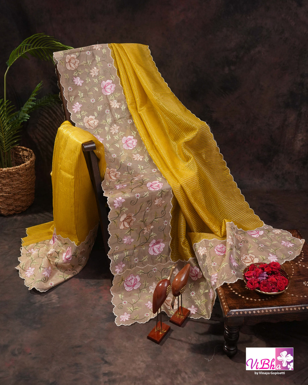 Yellow fancy banarasi with embroidered border