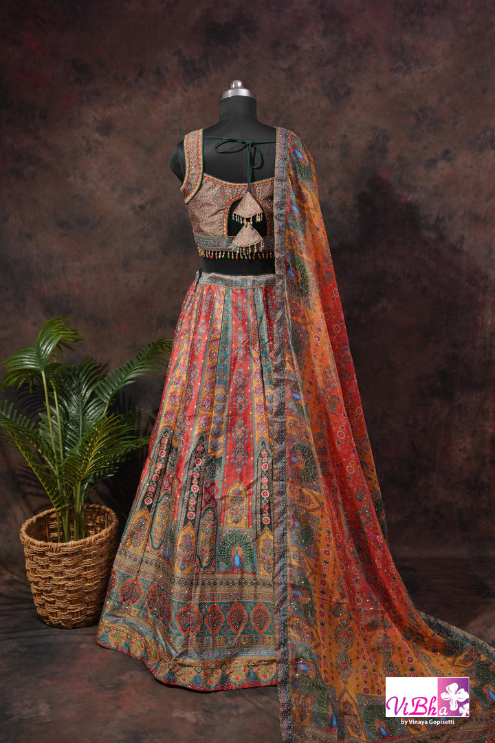 Rust Orange Multicolor Lehenga Set