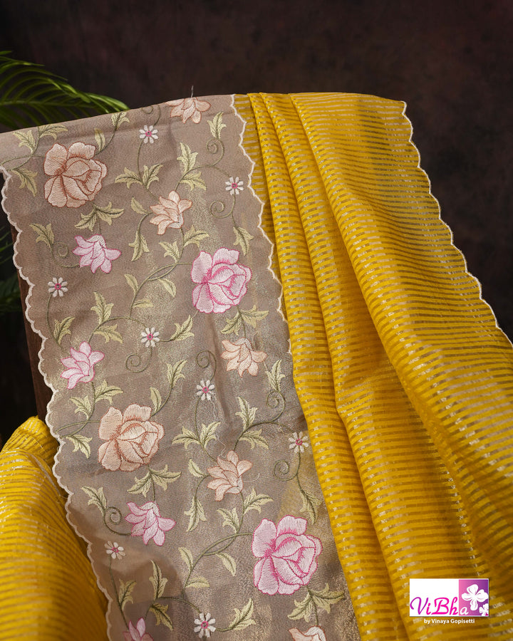 Yellow fancy banarasi with embroidered border