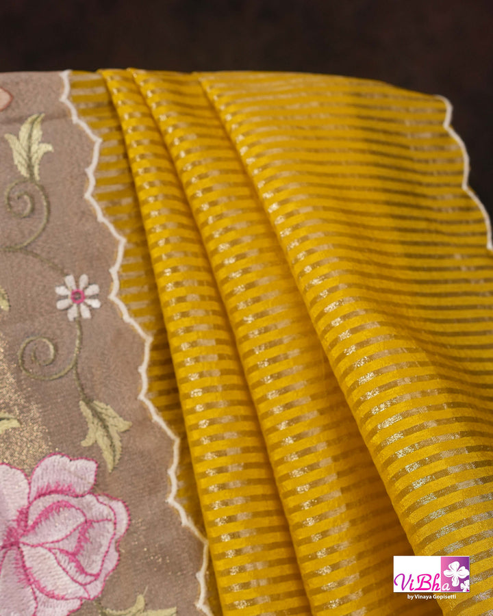 Yellow fancy banarasi with embroidered border