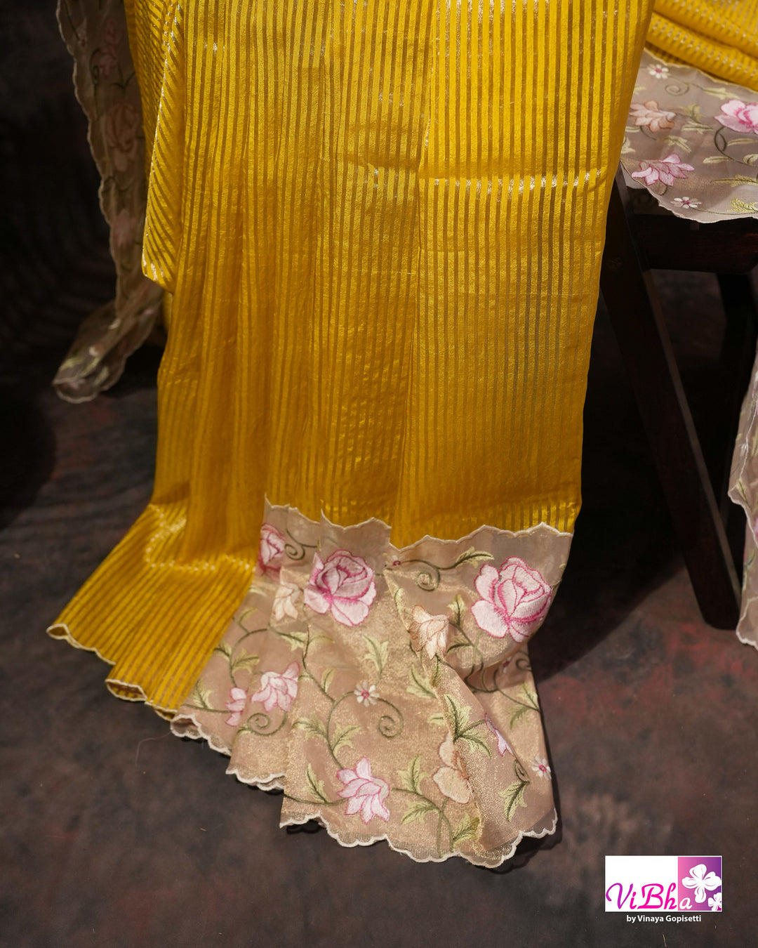 Yellow fancy banarasi with embroidered border