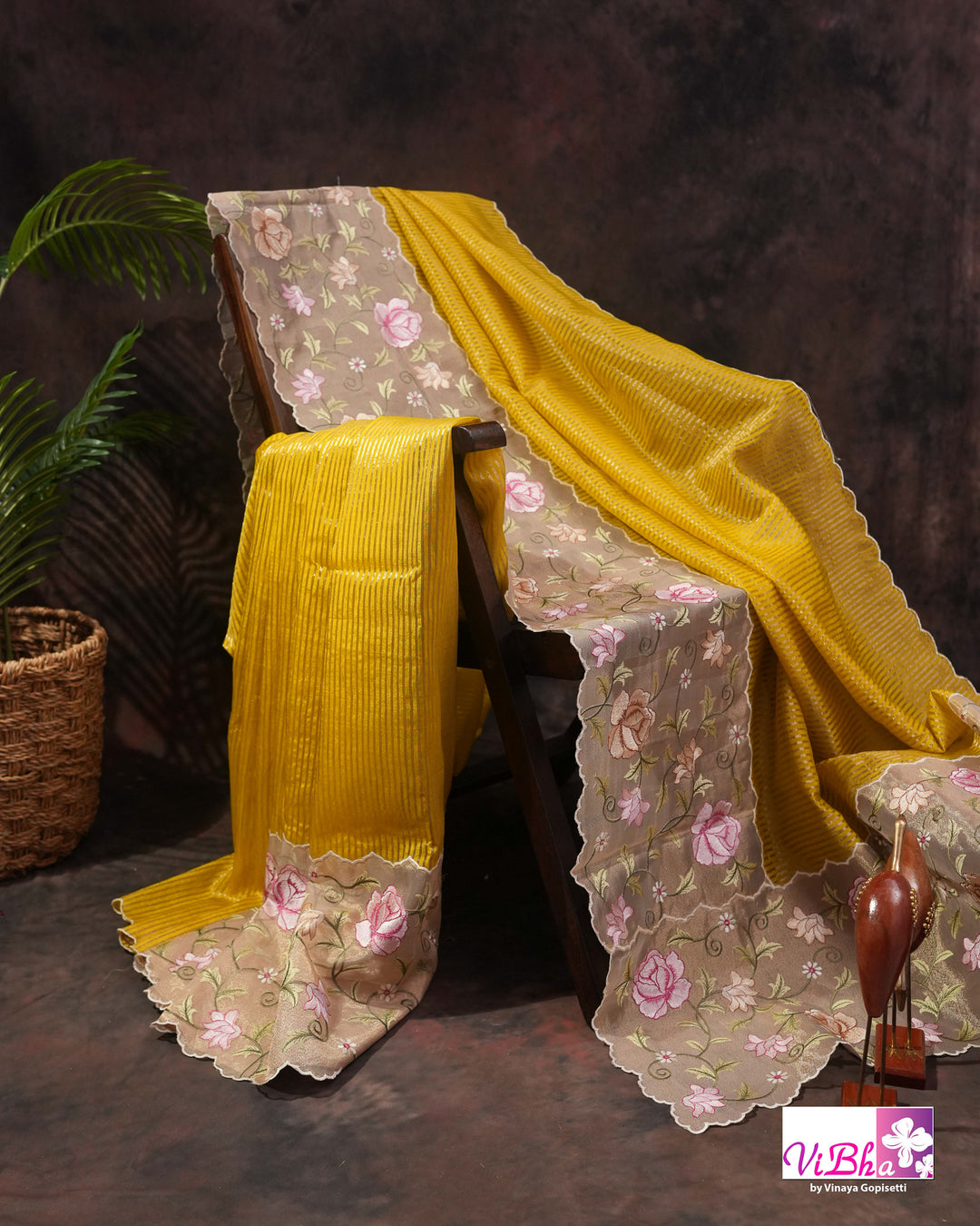 Yellow fancy banarasi with embroidered border