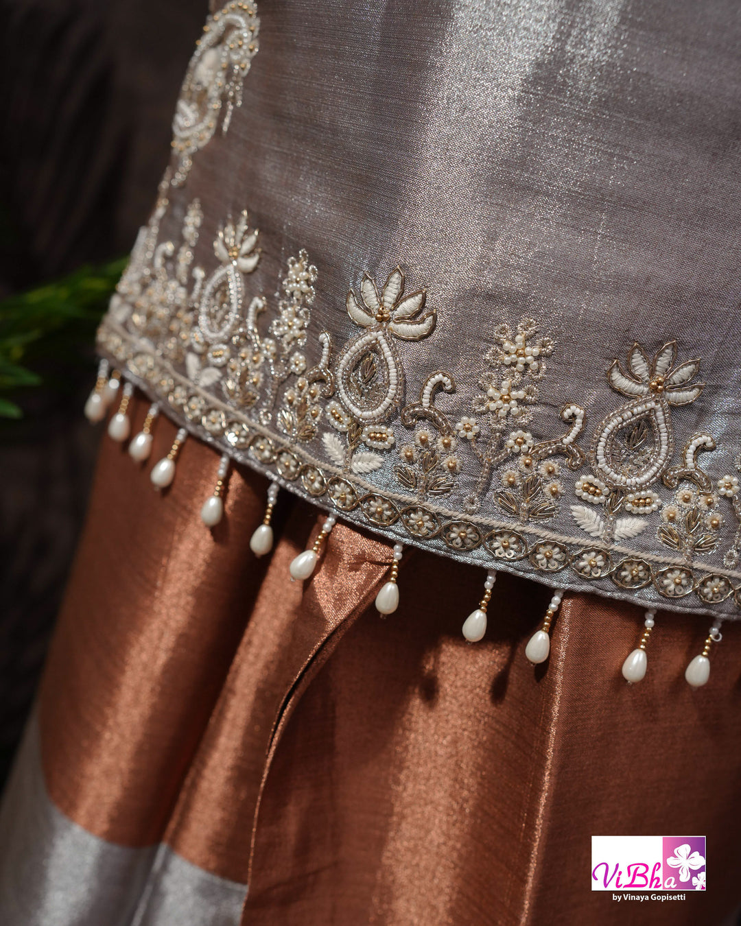 Rust &amp; Silver Embroidered Sharara Set