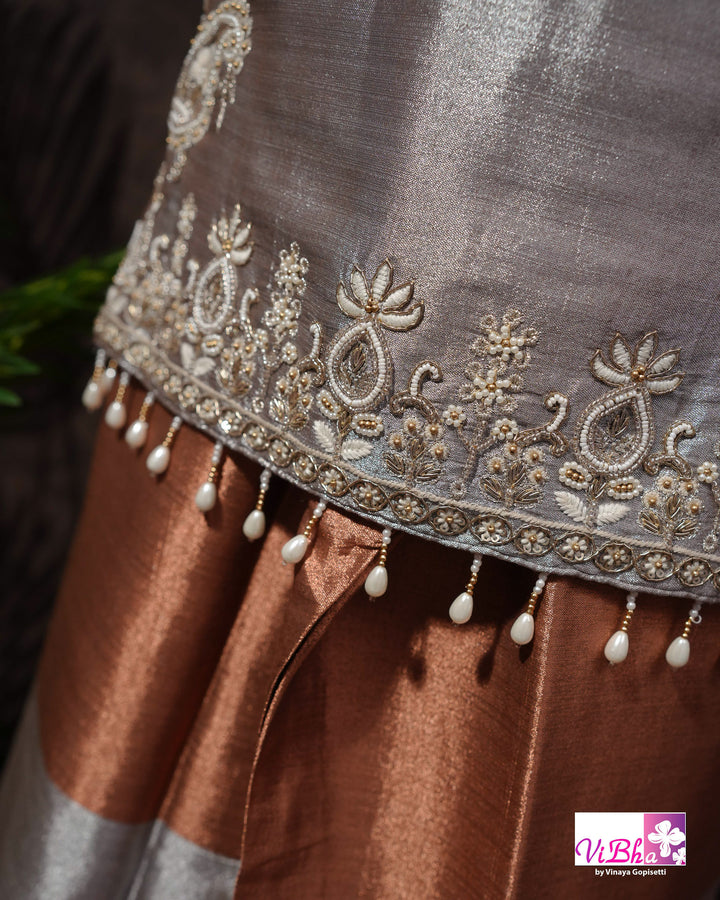 Rust &amp; Silver Embroidered Sharara Set
