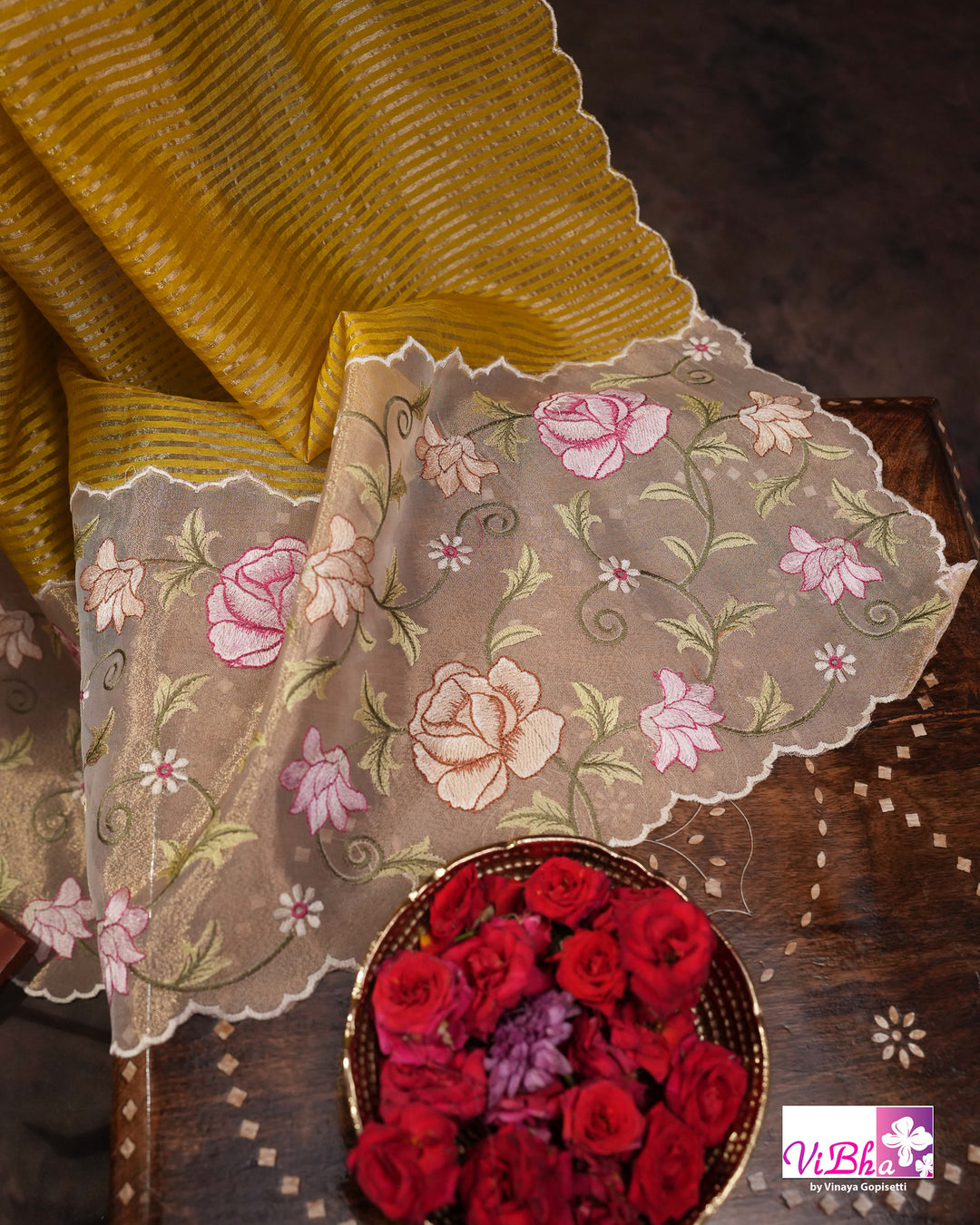 Yellow fancy banarasi with embroidered border
