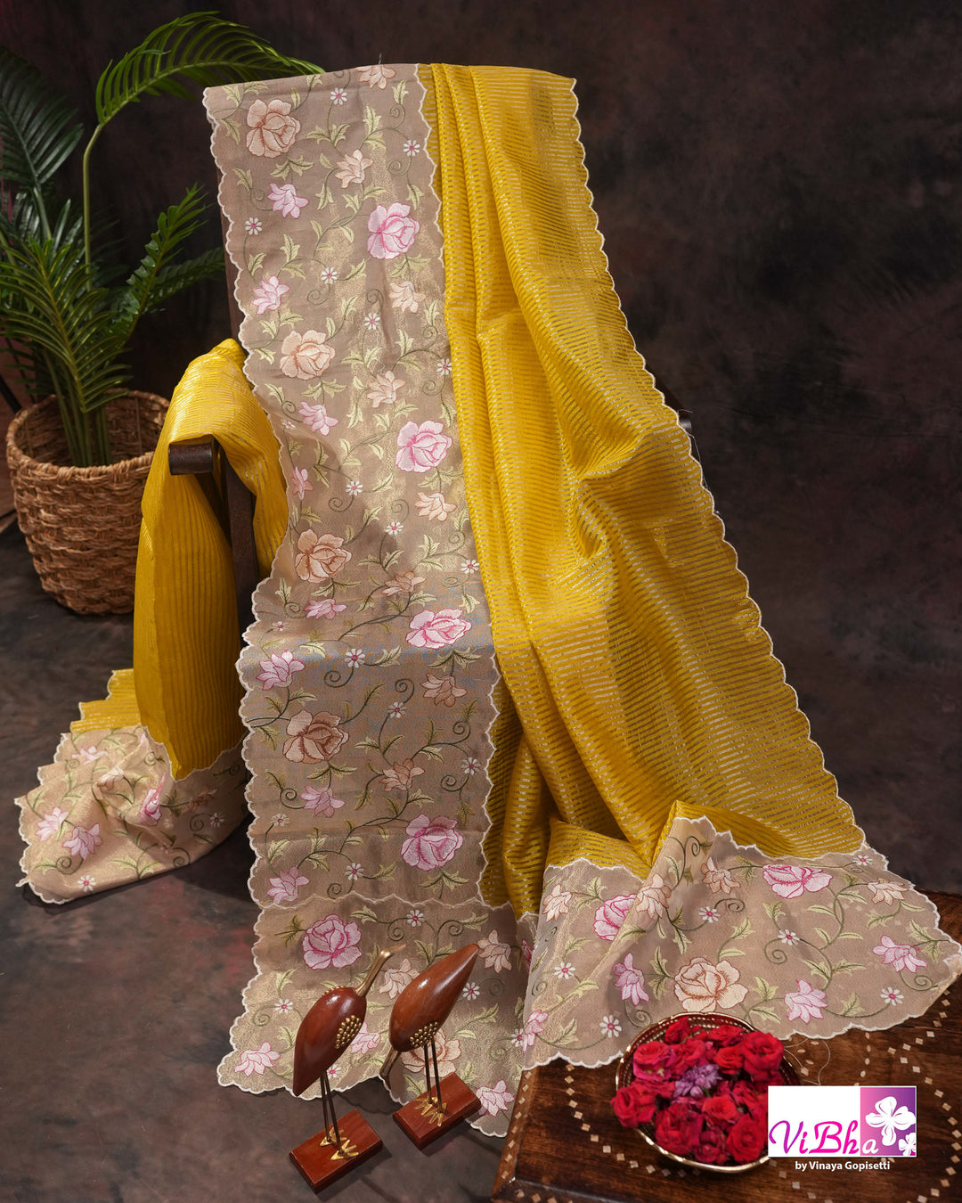 Yellow fancy banarasi with embroidered border
