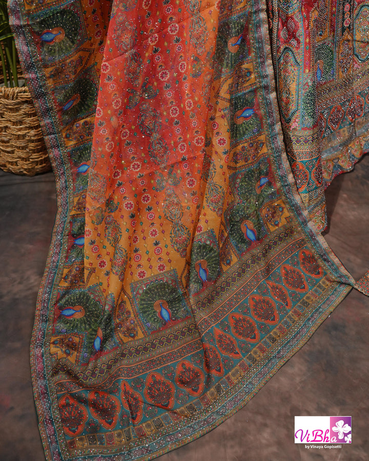 Rust Orange Multicolor Lehenga Set