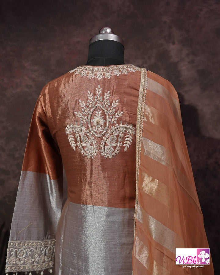 Rust &amp; Silver Embroidered Sharara Set