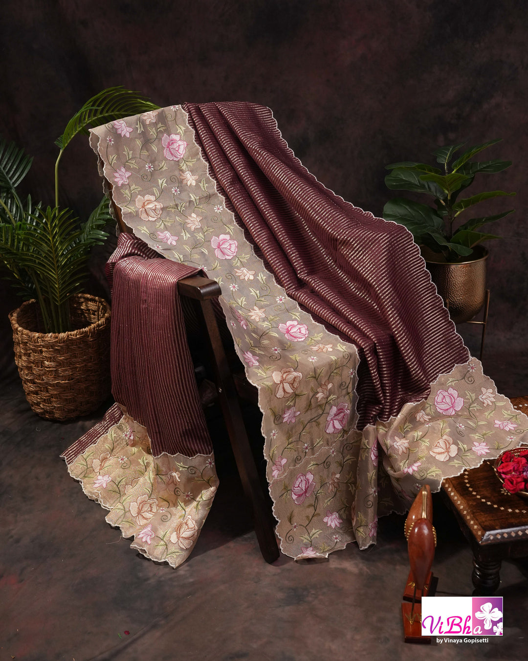 Brown fancy banarasi with embroidered border