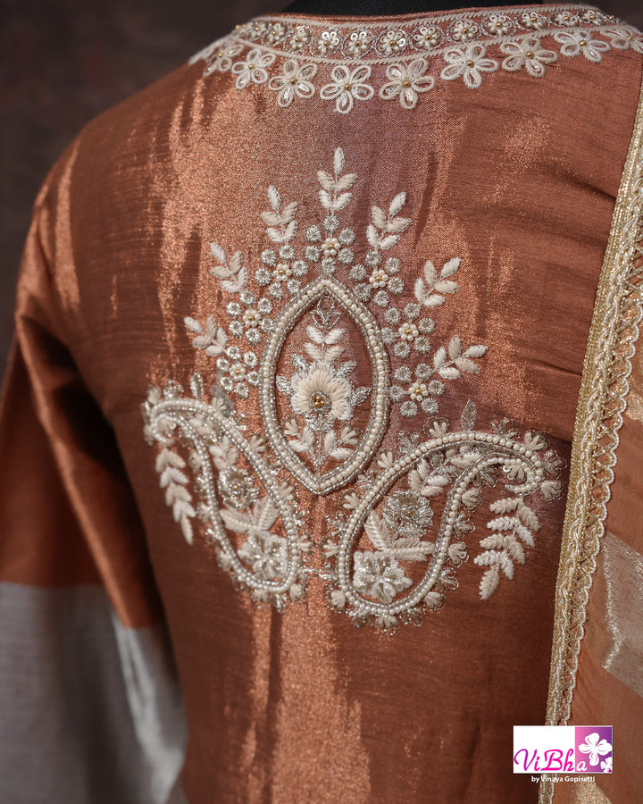 Rust &amp; Silver Embroidered Sharara Set