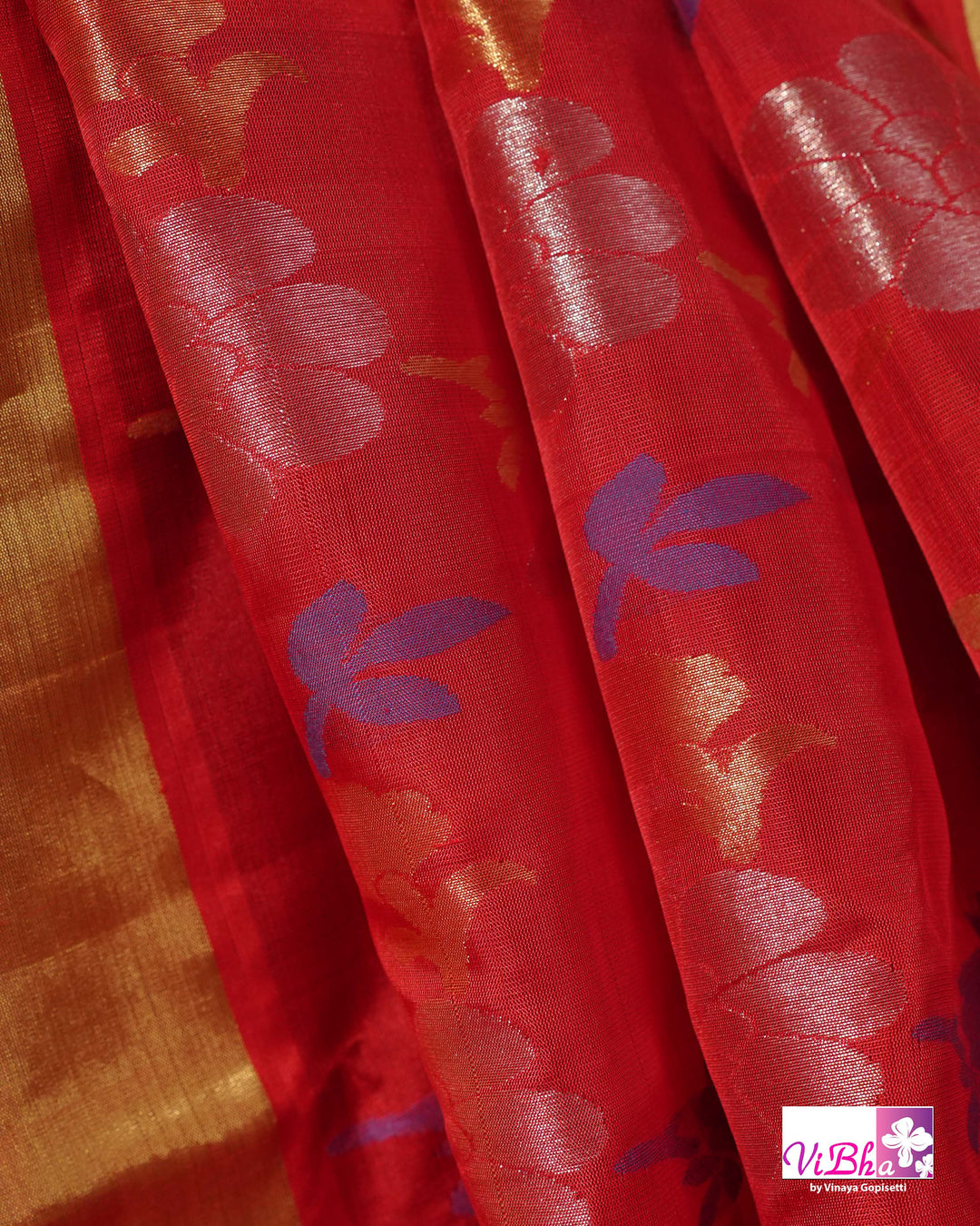 Red Jamdani Kalanjali Motif Venkatagiri Silk Saree with Maroon Blouse