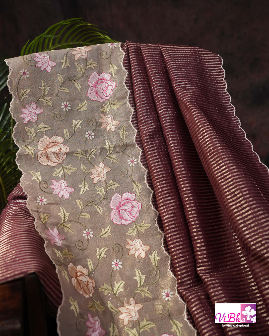 Brown fancy banarasi with embroidered border