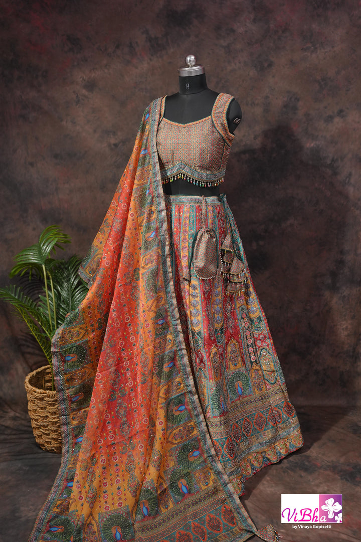 Rust Orange Multicolor Lehenga Set