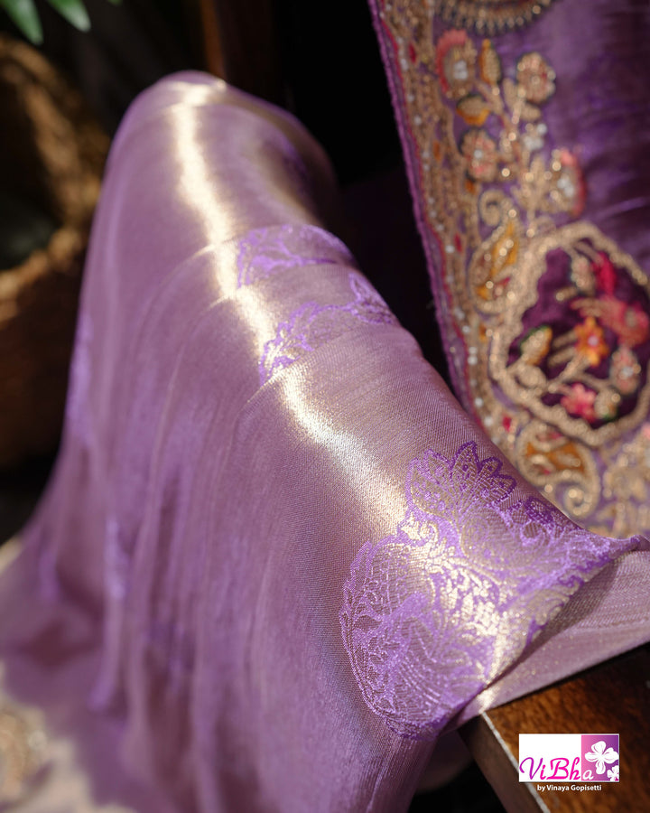 Lavender Designer Saree with Ornate Peacock and Figurative Embellishments