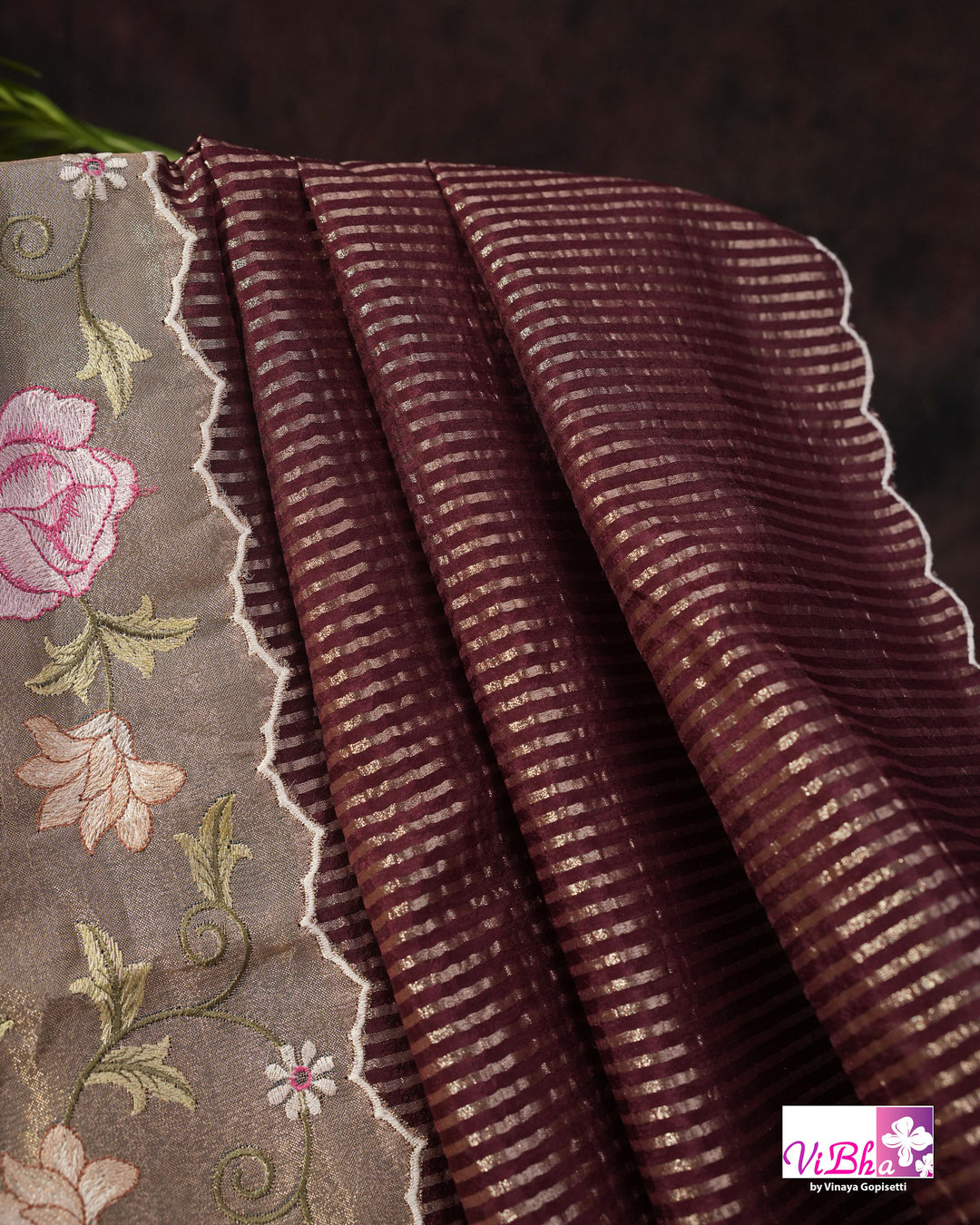 Brown fancy banarasi with embroidered border