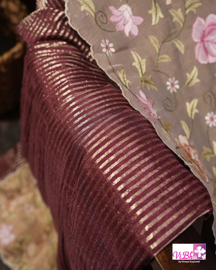 Brown fancy banarasi with embroidered border