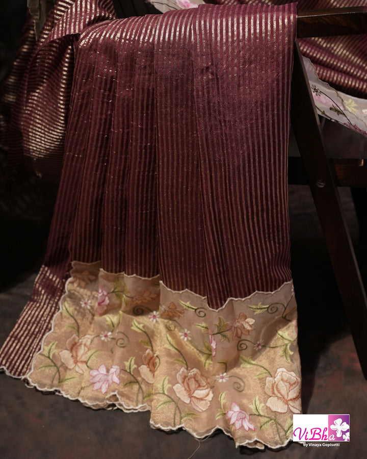 Brown fancy banarasi with embroidered border