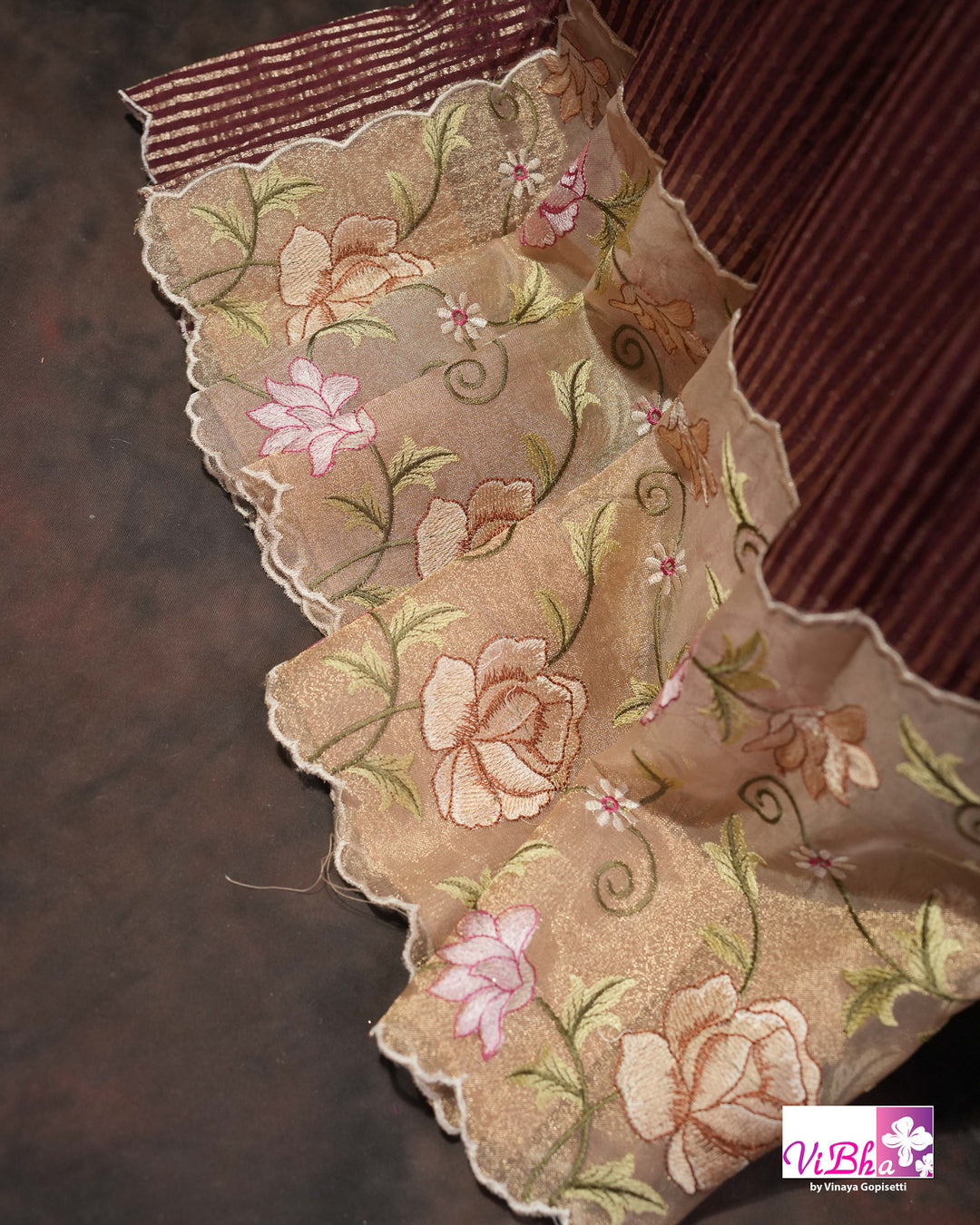 Brown fancy banarasi with embroidered border