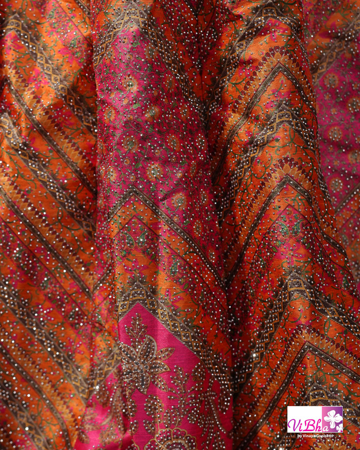 Orange &amp; Rani Pink Multicolor Lehenga Set