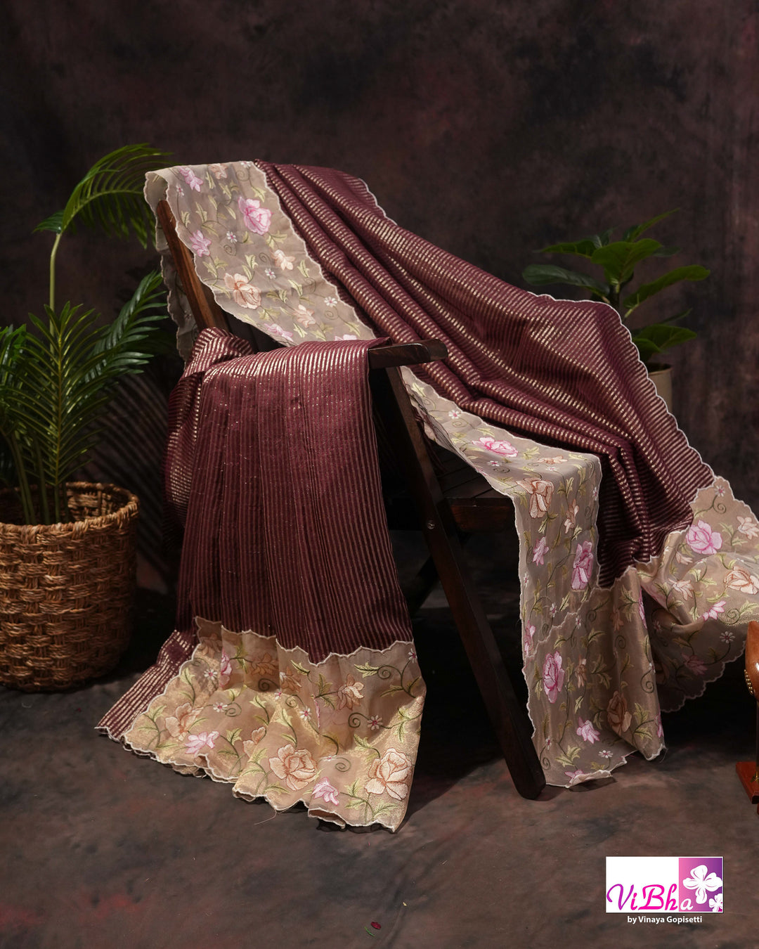 Brown fancy banarasi with embroidered border