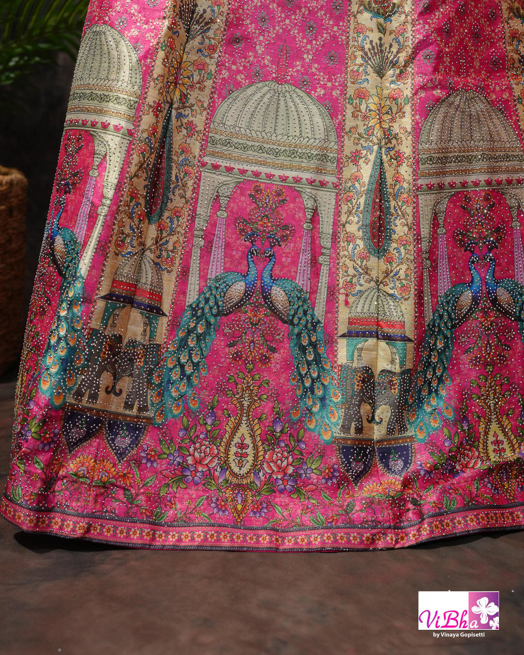 Rani Pink Peacock Print Lehenga Set