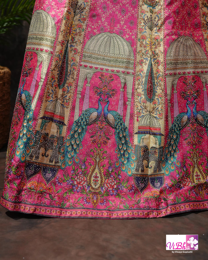 Rani Pink Peacock Print Lehenga Set