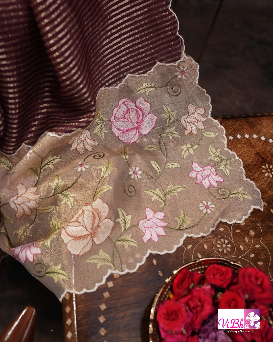 Brown fancy banarasi with embroidered border