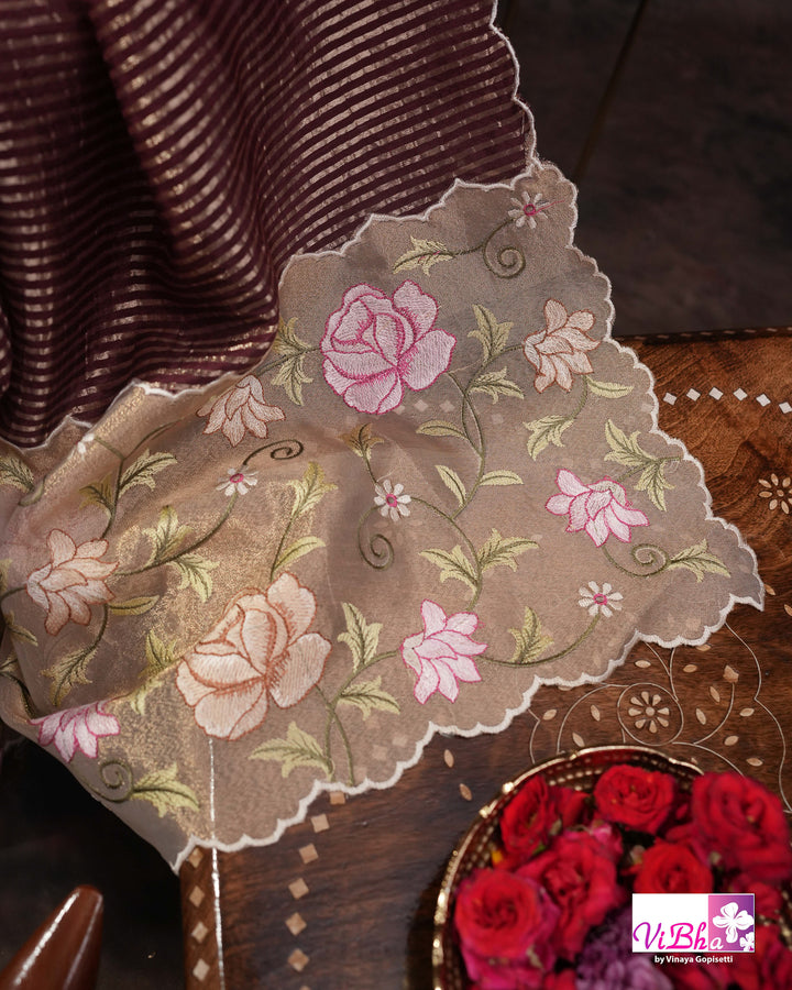 Brown fancy banarasi with embroidered border