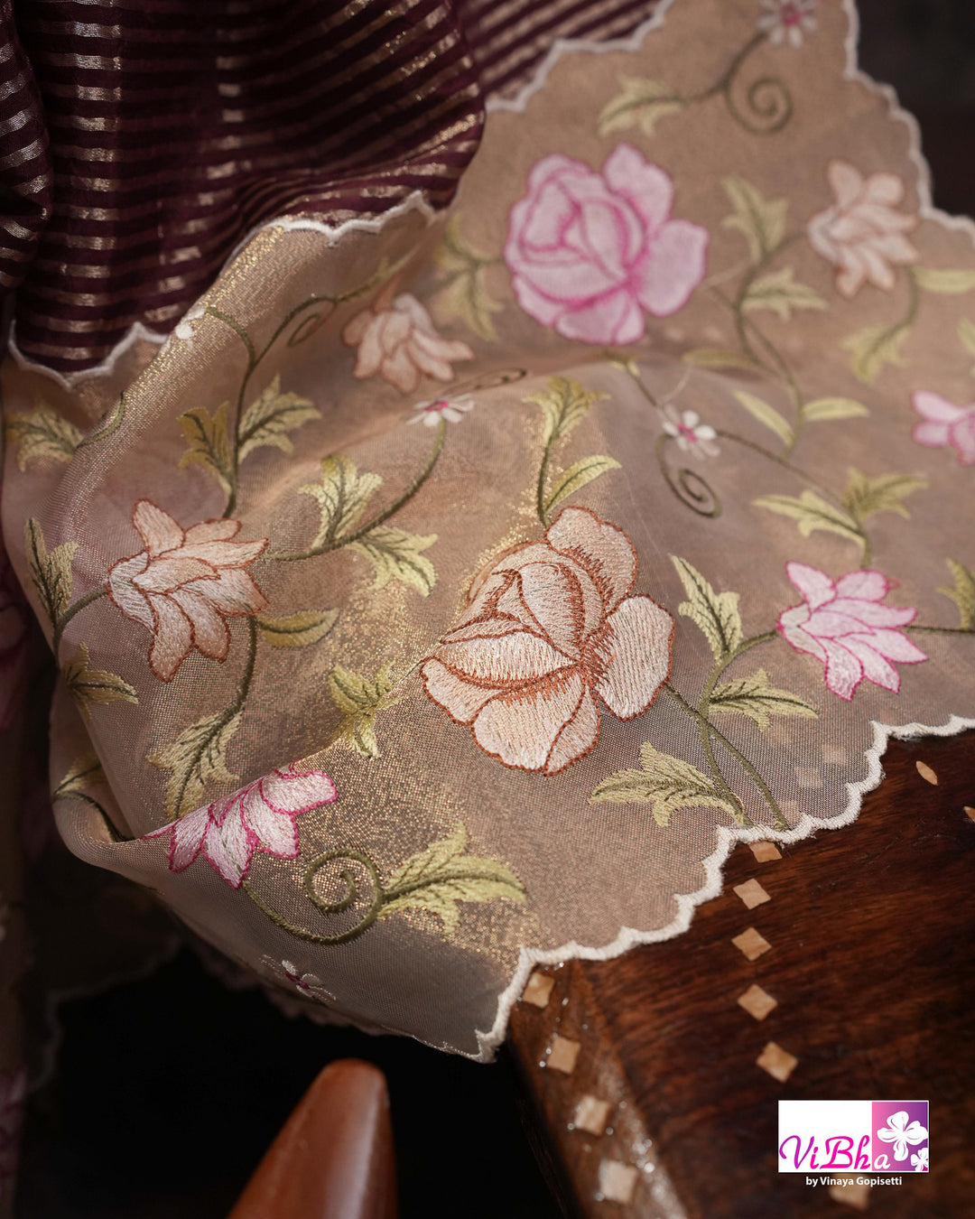 Brown fancy banarasi with embroidered border