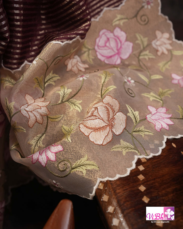 Brown fancy banarasi with embroidered border